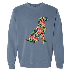 Labrador Flower Funny Dog Silhouette Floral Gifts Women Men Garment-Dyed Sweatshirt