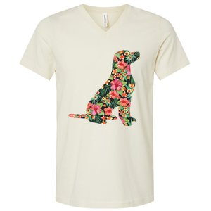 Labrador Flower Funny Dog Silhouette Floral Gifts Women Men V-Neck T-Shirt