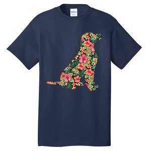 Labrador Flower Funny Dog Silhouette Floral Gifts Women Men Tall T-Shirt