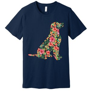 Labrador Flower Funny Dog Silhouette Floral Gifts Women Men Premium T-Shirt