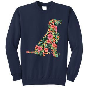 Labrador Flower Funny Dog Silhouette Floral Gifts Women Men Tall Sweatshirt