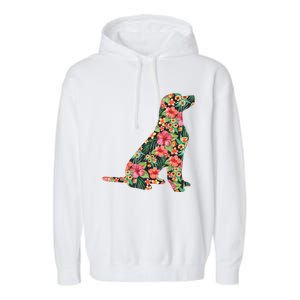 Labrador Flower Funny Dog Silhouette Floral Gifts Women Men Garment-Dyed Fleece Hoodie