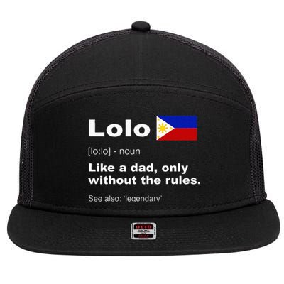 Lolo Filipino Grandpa Definition Funny Fathers Day 7 Panel Mesh Trucker Snapback Hat