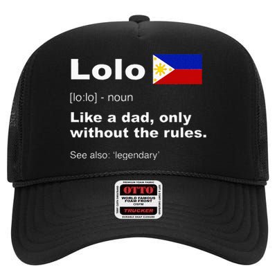 Lolo Filipino Grandpa Definition Funny Fathers Day High Crown Mesh Back Trucker Hat