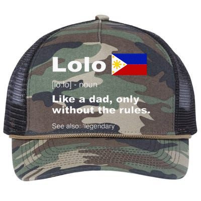 Lolo Filipino Grandpa Definition Funny Fathers Day Retro Rope Trucker Hat Cap