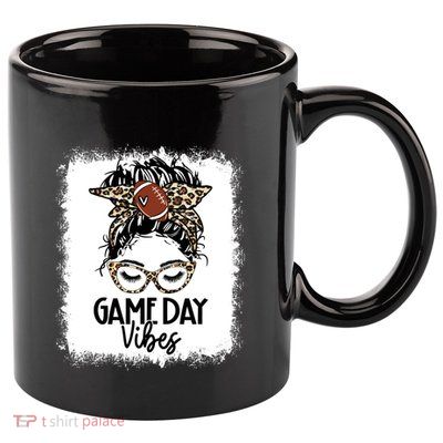 Leopard Football Game Day Vibes Football Mom Mothers Day Gift 11oz C Handle Ceramic Mug