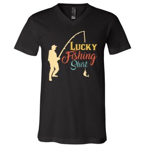 Lucky Fishing Gift For Fishing Dad V-Neck T-Shirt