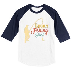 Lucky Fishing Gift For Fishing Dad Baseball Sleeve Shirt