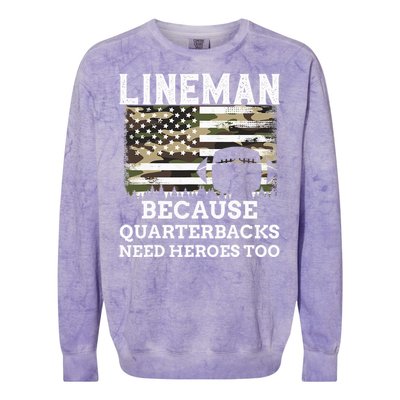 Lineman Football Gift Patriotic American Flag Camouflage Colorblast Crewneck Sweatshirt