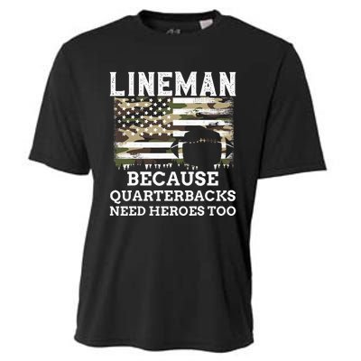 Lineman Football Gift Patriotic American Flag Camouflage Cooling Performance Crew T-Shirt