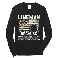 Lineman Football Gift Patriotic American Flag Camouflage Long Sleeve Shirt