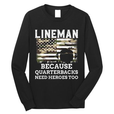 Lineman Football Gift Patriotic American Flag Camouflage Long Sleeve Shirt