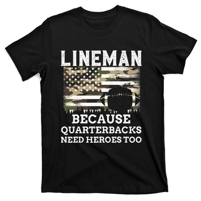 Lineman Football Gift Patriotic American Flag Camouflage T-Shirt