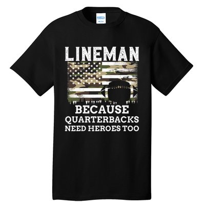 Lineman Football Gift Patriotic American Flag Camouflage Tall T-Shirt