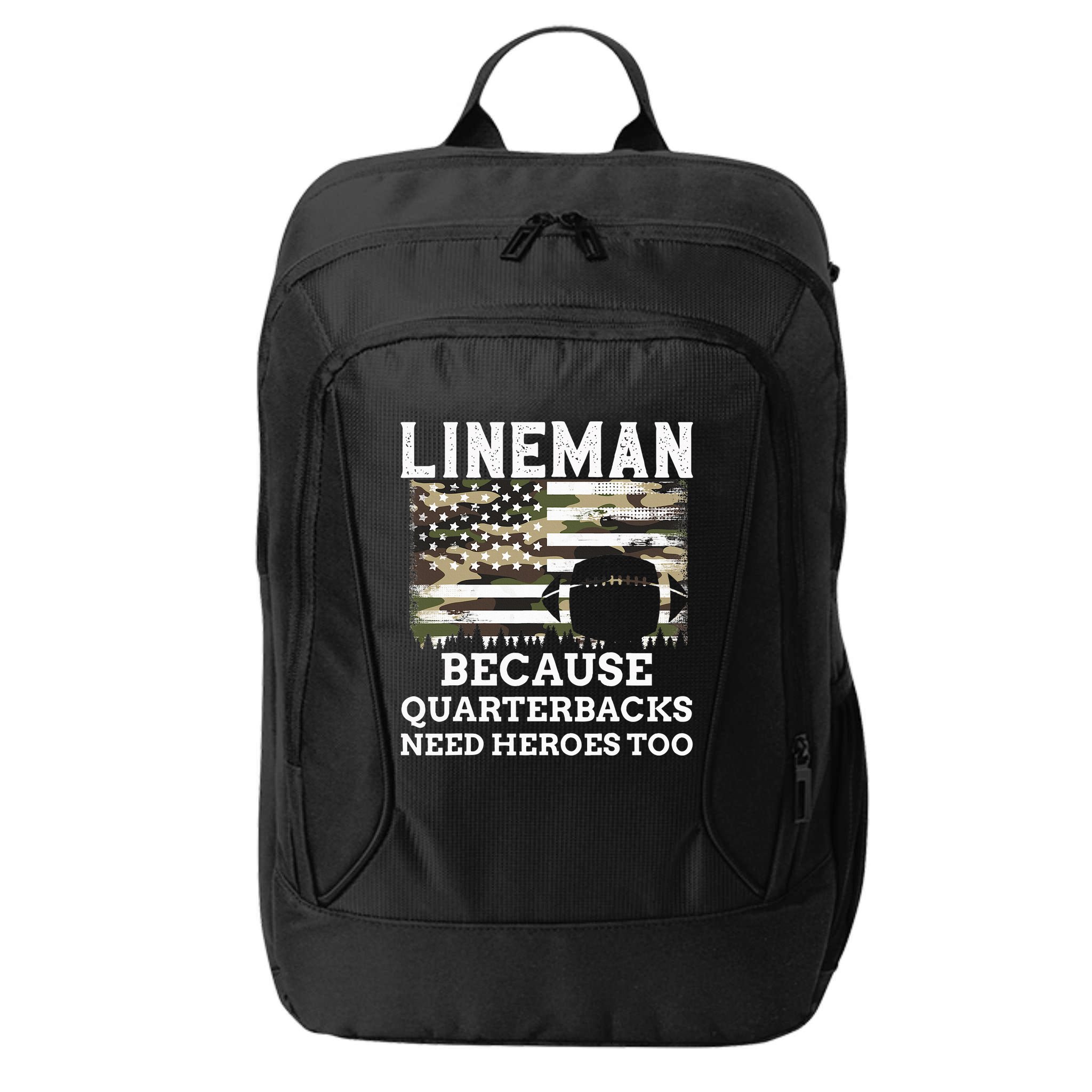 Lineman Football Gift Patriotic American Flag Camouflage City Backpack