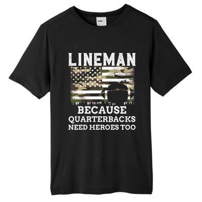 Lineman Football Gift Patriotic American Flag Camouflage Tall Fusion ChromaSoft Performance T-Shirt