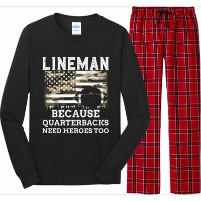 Lineman Football Gift Patriotic American Flag Camouflage Long Sleeve Pajama Set