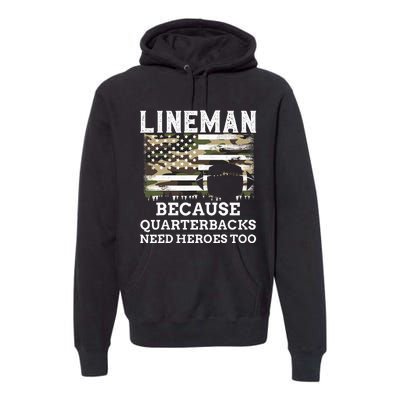 Lineman Football Gift Patriotic American Flag Camouflage Premium Hoodie