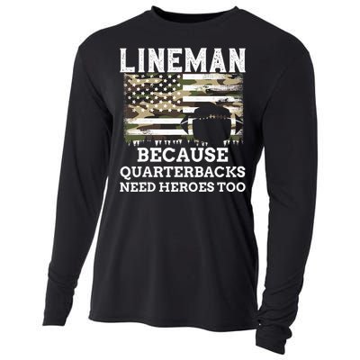 Lineman Football Gift Patriotic American Flag Camouflage Cooling Performance Long Sleeve Crew