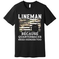 Lineman Football Gift Patriotic American Flag Camouflage Premium T-Shirt