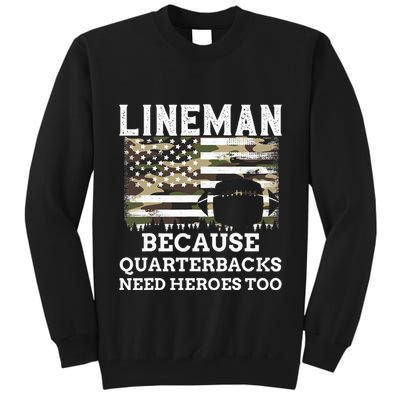 Lineman Football Gift Patriotic American Flag Camouflage Tall Sweatshirt