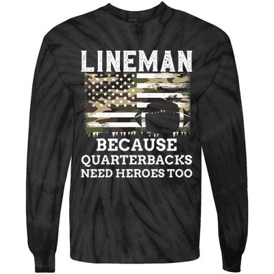 Lineman Football Gift Patriotic American Flag Camouflage Tie-Dye Long Sleeve Shirt