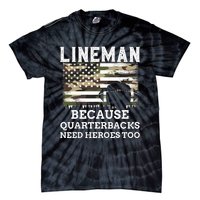 Lineman Football Gift Patriotic American Flag Camouflage Tie-Dye T-Shirt