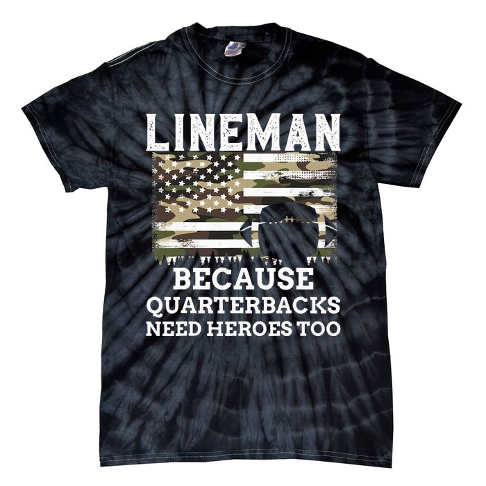 Lineman Football Gift Patriotic American Flag Camouflage Tie-Dye T-Shirt