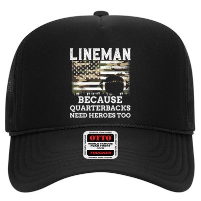 Lineman Football Gift Patriotic American Flag Camouflage Trucker Hat