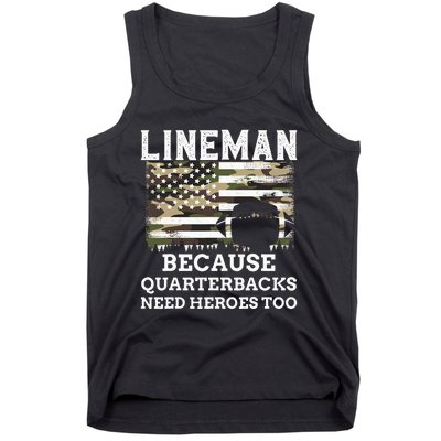 Lineman Football Gift Patriotic American Flag Camouflage Tank Top