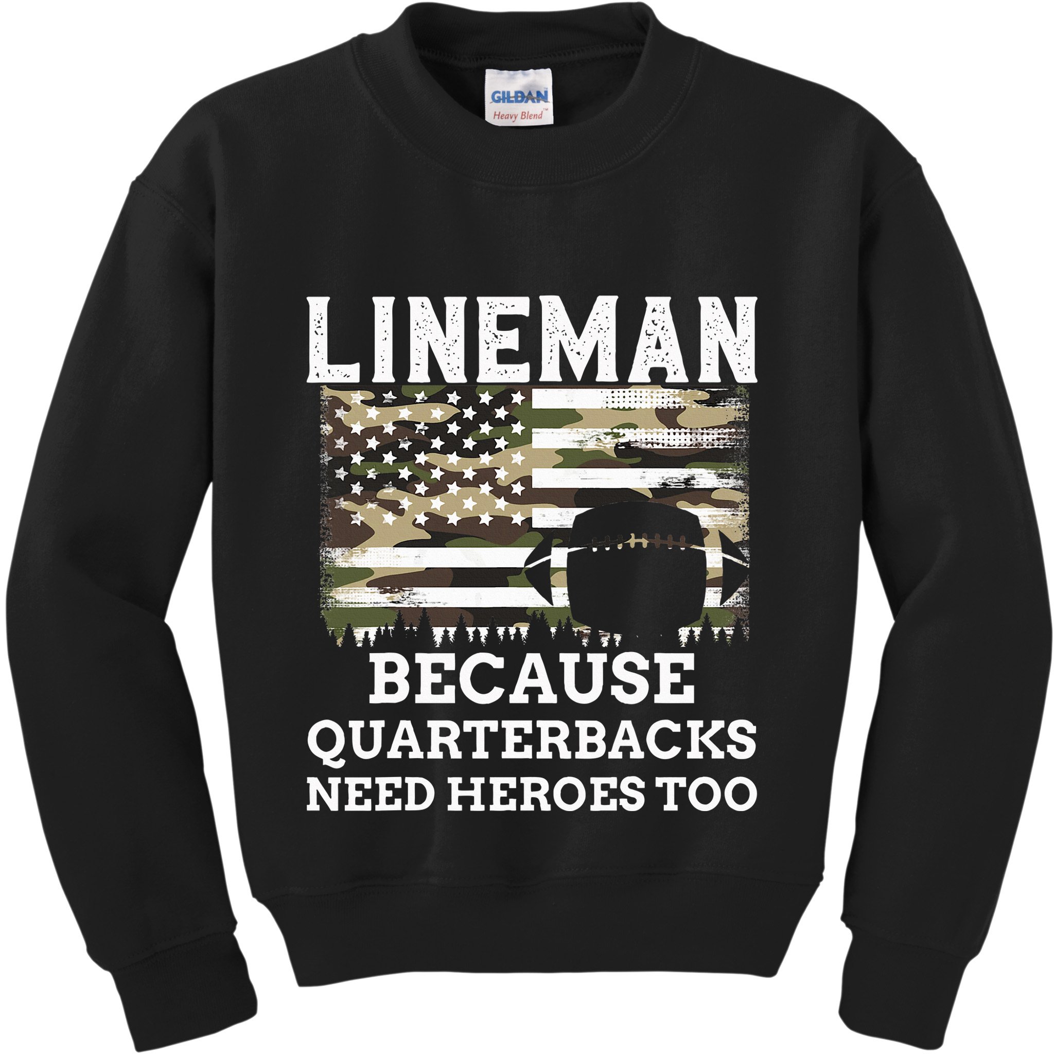 Lineman Football Gift Patriotic American Flag Camouflage Kids Sweatshirt