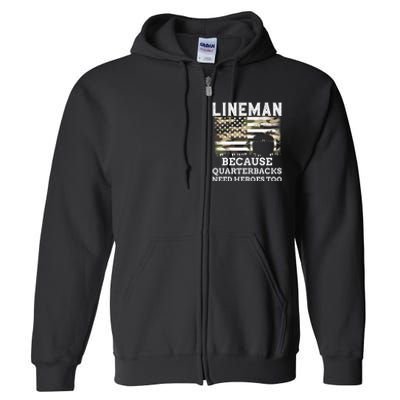 Lineman Football Gift Patriotic American Flag Camouflage Full Zip Hoodie