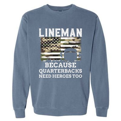 Lineman Football Gift Patriotic American Flag Camouflage Garment-Dyed Sweatshirt