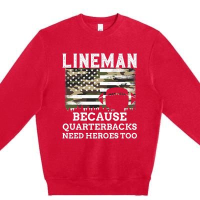 Lineman Football Gift Patriotic American Flag Camouflage Premium Crewneck Sweatshirt