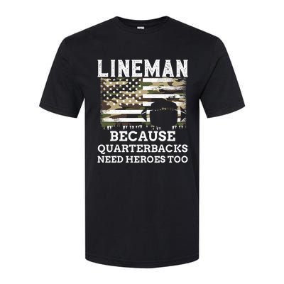 Lineman Football Gift Patriotic American Flag Camouflage Softstyle CVC T-Shirt