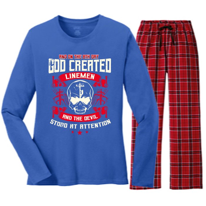 Line Funny Gift Line Worker The 8th Day God Created Line Gift Women's Long Sleeve Flannel Pajama Set 