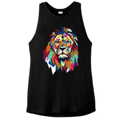 Lion Face Geometric Art Wildlife Animal Lovers Leo Star Sign Ladies PosiCharge Tri-Blend Wicking Tank