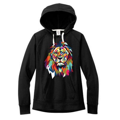 Lion Face Geometric Art Wildlife Animal Lovers Leo Star Sign Women's Fleece Hoodie