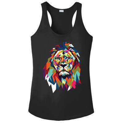 Lion Face Geometric Art Wildlife Animal Lovers Leo Star Sign Ladies PosiCharge Competitor Racerback Tank