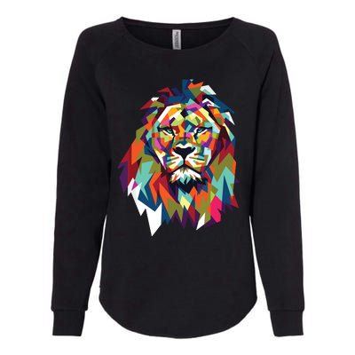 Lion Face Geometric Art Wildlife Animal Lovers Leo Star Sign Womens California Wash Sweatshirt