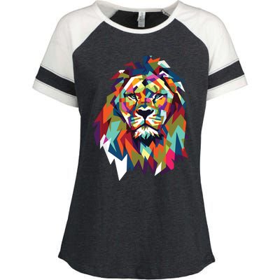 Lion Face Geometric Art Wildlife Animal Lovers Leo Star Sign Enza Ladies Jersey Colorblock Tee