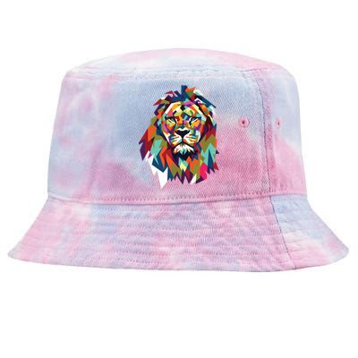 Lion Face Geometric Art Wildlife Animal Lovers Leo Star Sign Tie-Dyed Bucket Hat