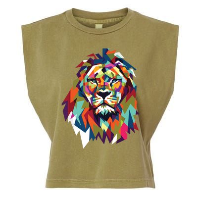 Lion Face Geometric Art Wildlife Animal Lovers Leo Star Sign Garment-Dyed Women's Muscle Tee