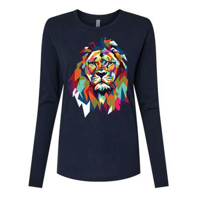 Lion Face Geometric Art Wildlife Animal Lovers Leo Star Sign Womens Cotton Relaxed Long Sleeve T-Shirt