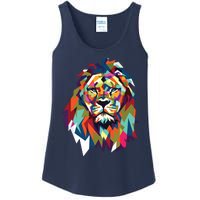 Lion Face Geometric Art Wildlife Animal Lovers Leo Star Sign Ladies Essential Tank