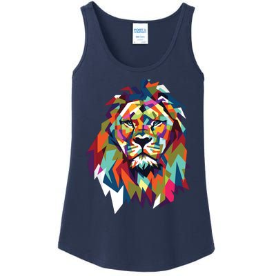 Lion Face Geometric Art Wildlife Animal Lovers Leo Star Sign Ladies Essential Tank