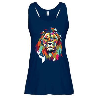 Lion Face Geometric Art Wildlife Animal Lovers Leo Star Sign Ladies Essential Flowy Tank