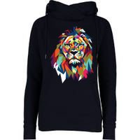 Lion Face Geometric Art Wildlife Animal Lovers Leo Star Sign Womens Funnel Neck Pullover Hood