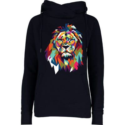 Lion Face Geometric Art Wildlife Animal Lovers Leo Star Sign Womens Funnel Neck Pullover Hood