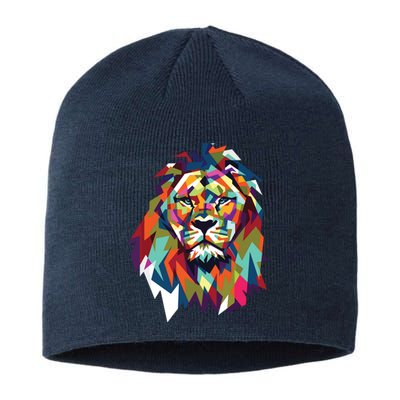 Lion Face Geometric Art Wildlife Animal Lovers Leo Star Sign Sustainable Beanie